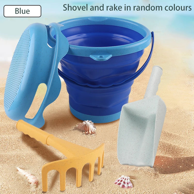 4 in 1 new style 4 Piece Beach Toy Set Collapsible Bucket, Shovel and RakeEasy to carry and catch the sea bucket toys.2025