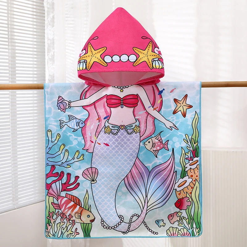Children's Cartoon Hooded Beach Towel, Baby Bath Cape, Infant Bathrobe, Absorbent and Quick-Drying, Suitable for Bathing, Swimming Pool, Beach Vacations, All Seasons, and a Great Holiday Gift Choice