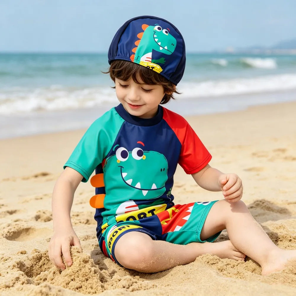 Boys Swimsuits Kids Toddler 3 to 4 5 6 7 8 9 10 11 12 Years Funny Boy Swimwear 3 Piece Short Summer Swimming Suit UV Protection