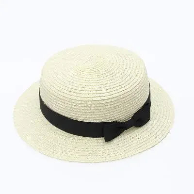 COKPanama Simple Summer Beach Sun Protection Bowknot French-style Small Hat Women's Casual Flat-Brimmed Straw Hat with Bow，Women
