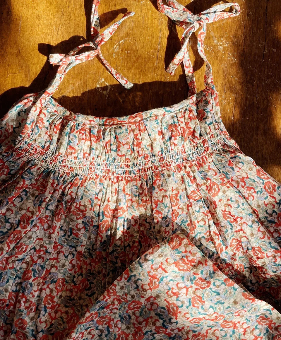 Children Clothes Set 2025 KS Summer Girls Floral Tops Shorts Set Girl Heart Print Slip Dress Kids Short Sleeved Vacation Suit