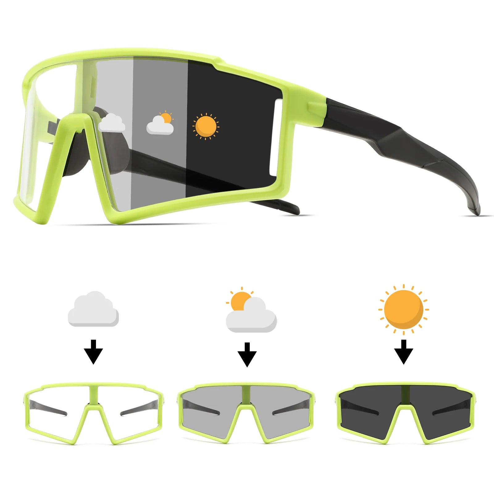 Photochromic One-Piece Sports Sunglasses - Oversized Wraparound Frame, UV400 Comfort Fit for Cycling, Fishing & Travel