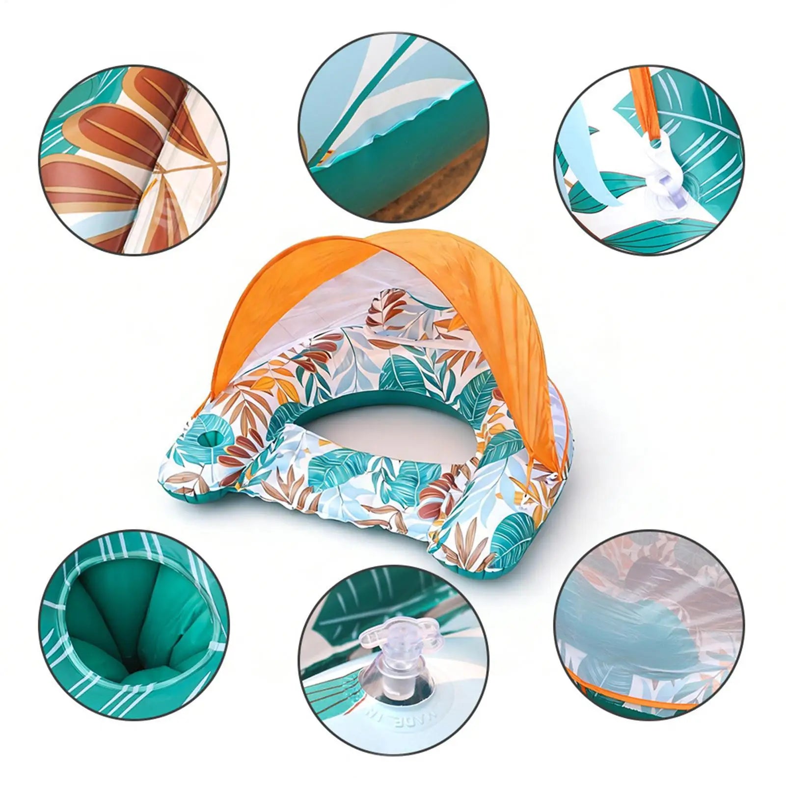 Inflatable Pool Float with Canopy Floating Lounge Chair Ergonomic Headrest Water Hammock for Summer Beach Vacation Relaxation