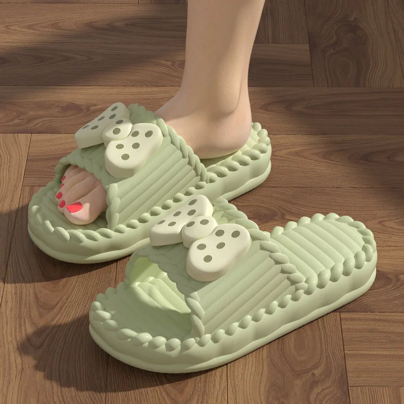 Bow Tie Slippers for Women Sweet Girls Flip Flops Outdoor EVA Non-Slip Beach Slides Comfortable Sandals Summer Fashion Slippers
