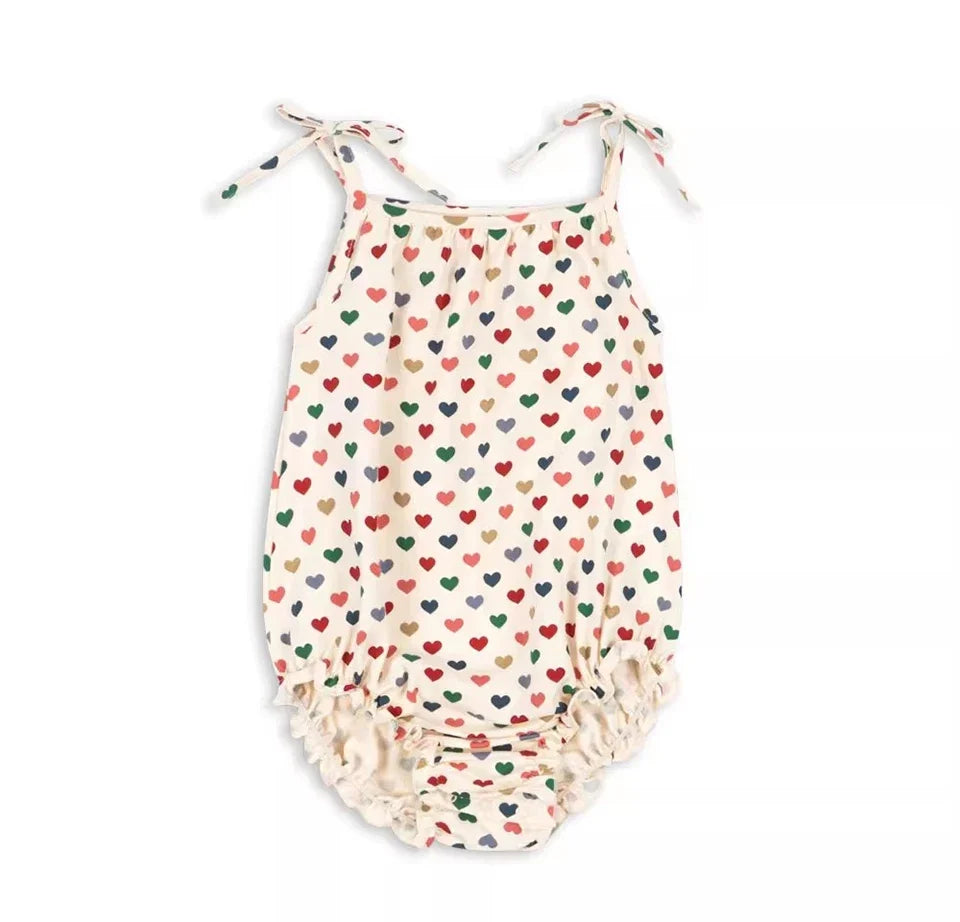 Children Clothes Set 2025 KS Summer Girls Floral Tops Shorts Set Girl Heart Print Slip Dress Kids Short Sleeved Vacation Suit
