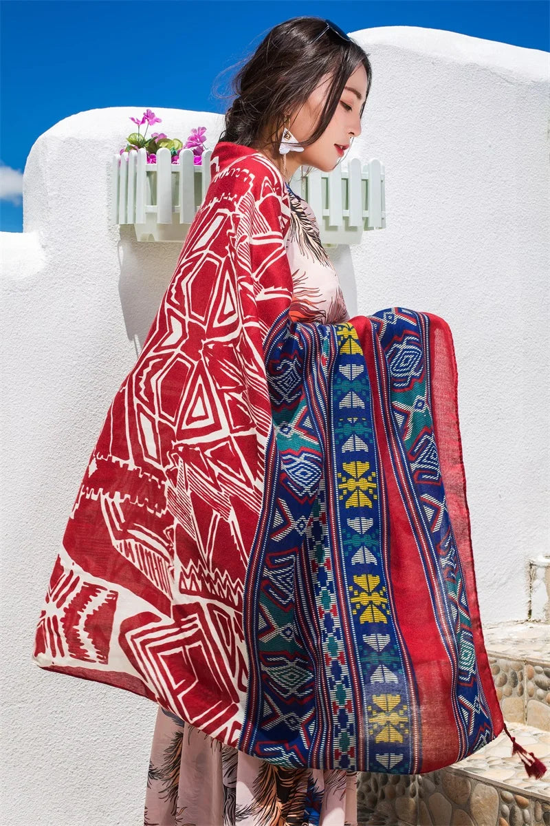 Fashions 90x180cm Twill Cotton Pareo Beach Cover-Ups Women Large Beach Dress Bikini Bathing Swimwear Cover Up Sarong Wrap Scarf