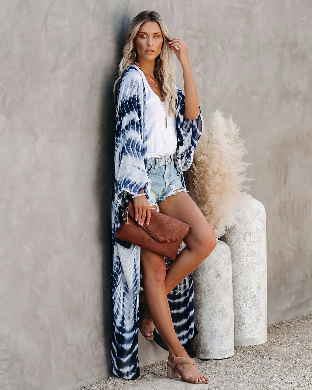 Women's Boho Stripe Tie Dye Swimsuit Cover Up with Belt Tunic Sarong Cardigan Dress Bikini Cover-ups Beach Wear Kimono
