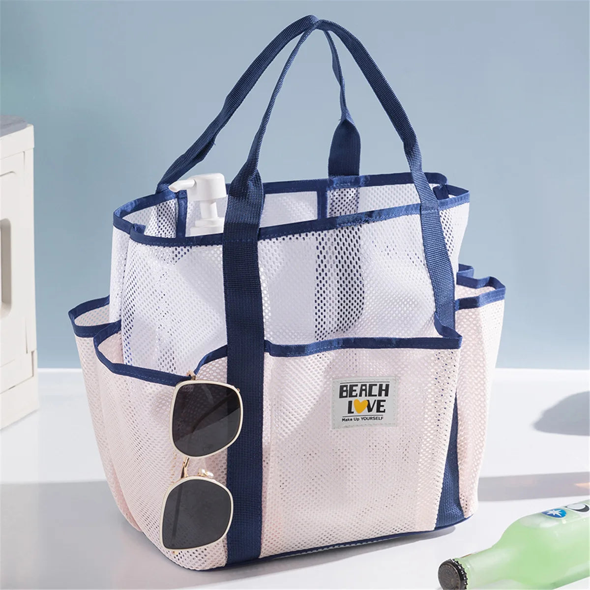 Mesh Gym Beach Tote Bag Large Capacity Portable Handheld Travel Bag Swimming Swimsuit Storage Pouch for Outdoor Vacation