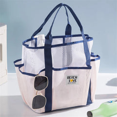 Mesh Gym Beach Tote Bag Large Capacity Portable Handheld Travel Bag Swimming Swimsuit Storage Pouch for Outdoor Vacation