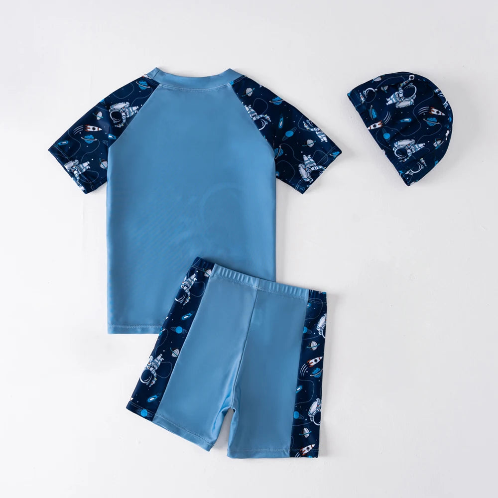Kids Boy Swimsuit Cool Summer Children Board Shorts 3pieces Boys Swimwear Beach Surfing Girls Swimwear Bathing Suits with Hats