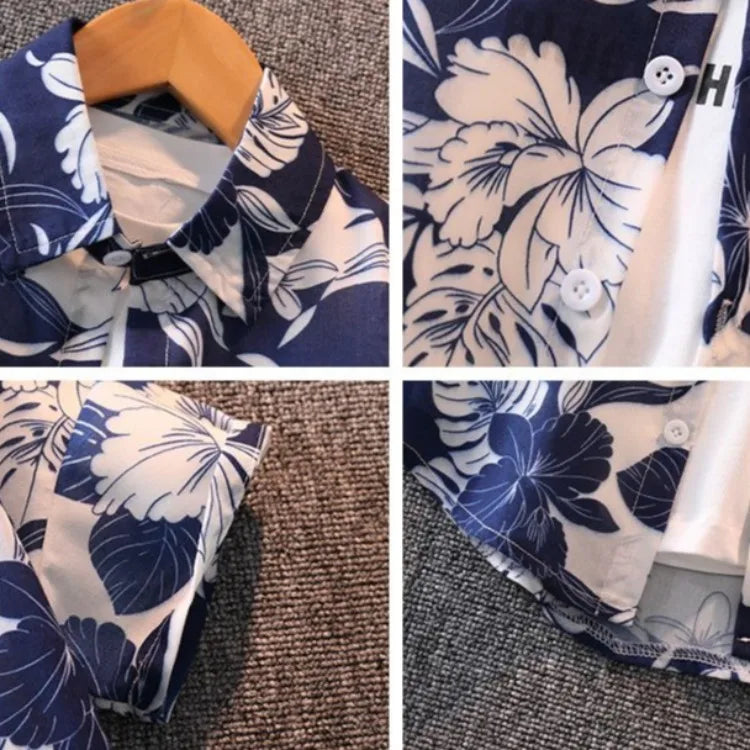 Retro Floral Print Boy's Short Sleeve Shirt Kids Summer Clothing Trendy Stylish Beach Vacation Top for Children Ages 3-10