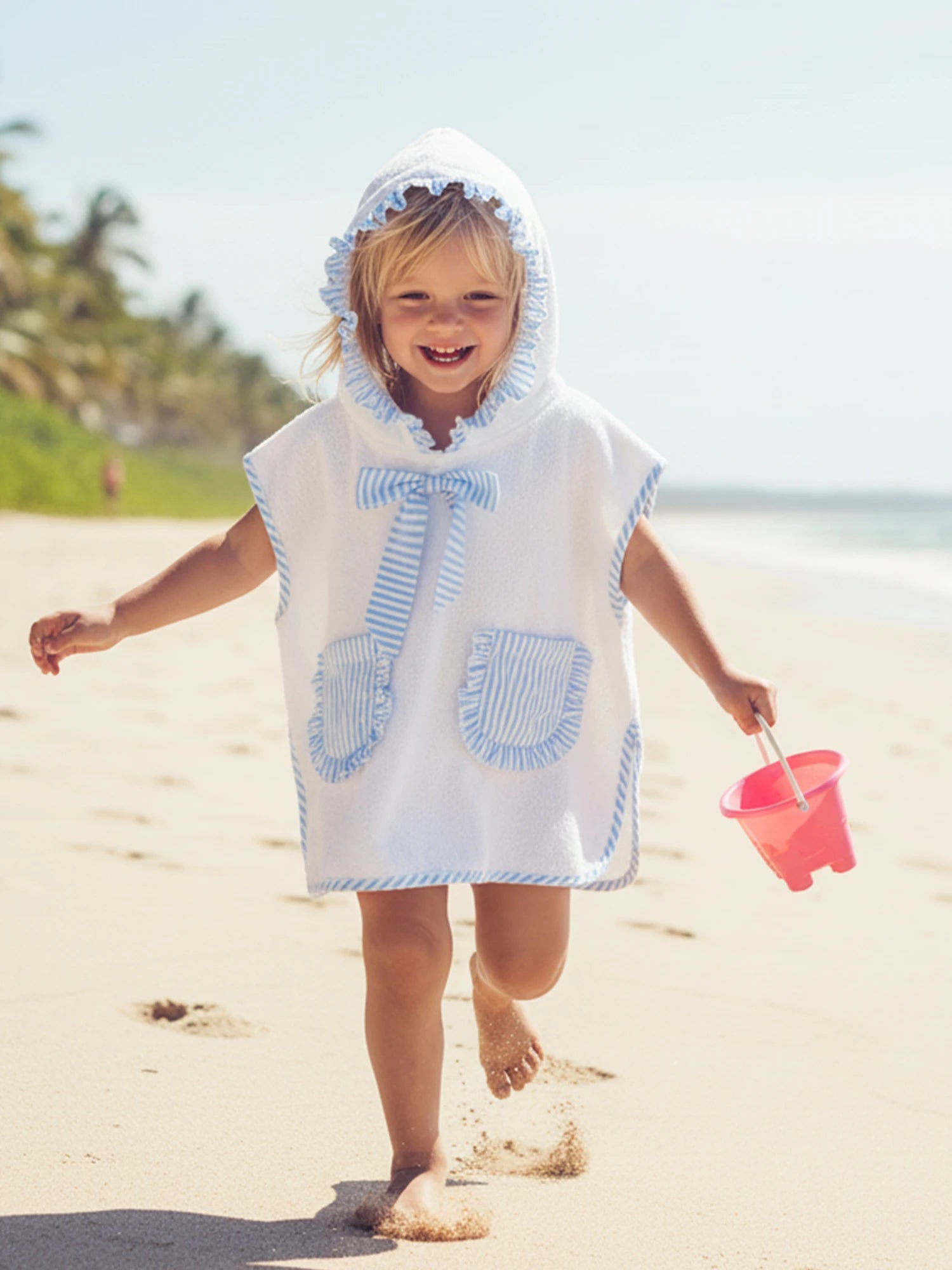 0-4Y Toddler Girl Swimwear Cover Ups for Beach Pool Striped Ruffled Trim Hooded Shawl Robe 2026 Spring Summer Kids Beachwear