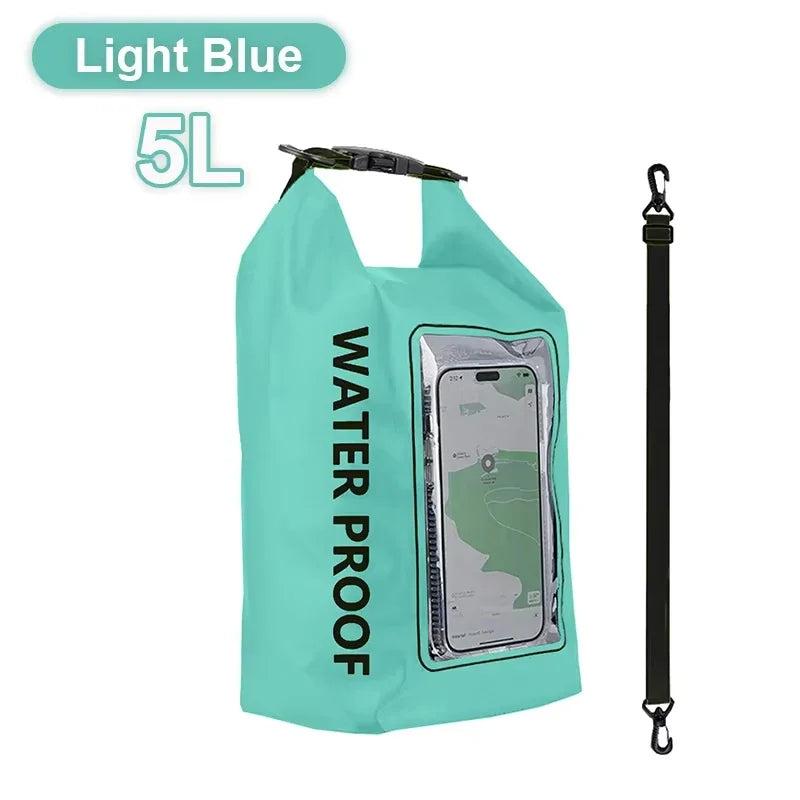 2L/5L Waterproof Dry Bag Touch Screen Swimming Waterproof PVC Bag Rafting Floating Outdoor Sport Bag Surfboard Kayak Storage Bag