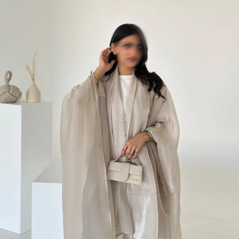 Elegant Arabic Satin Abaya Dress with Hijab Eid Muslim Women Modest Cardigan Islamic Vacation Outfit New in Turkey Kaftan Robe