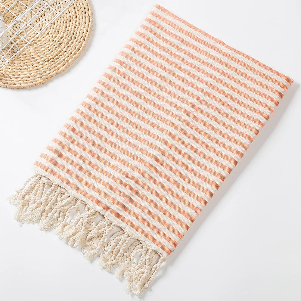 YEUZLICOTTON Hot Sale luxury Striped Tassel 100% cotton sauna spa bath towel For Home 100*180CM Travel Turkish Large beach towel
