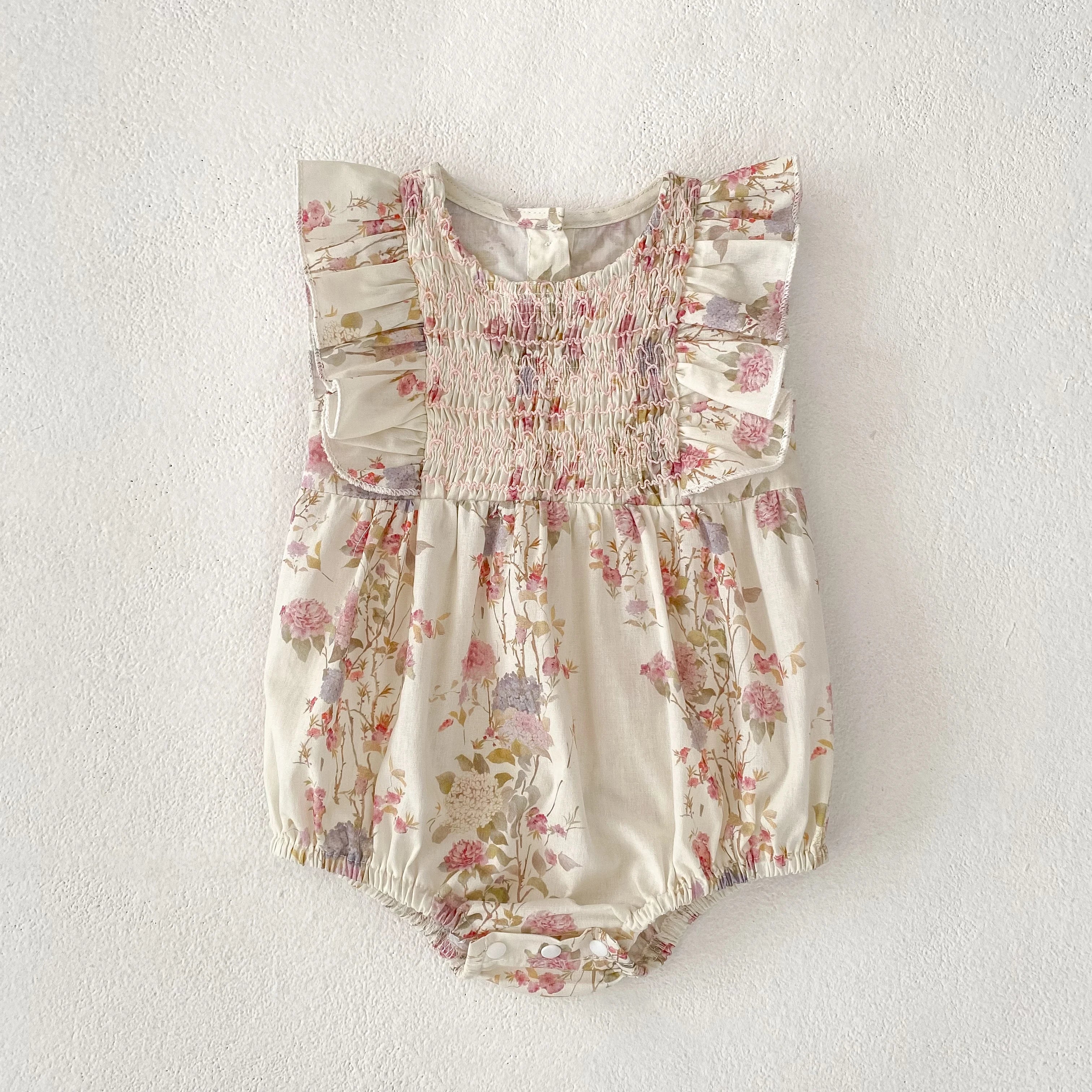 Girls Pink Floral Dress Ruffle Baby Romper Dress Summer Kids Short Sleeve Beach Dresses Toddler Bodysuit Sister Family Clothes