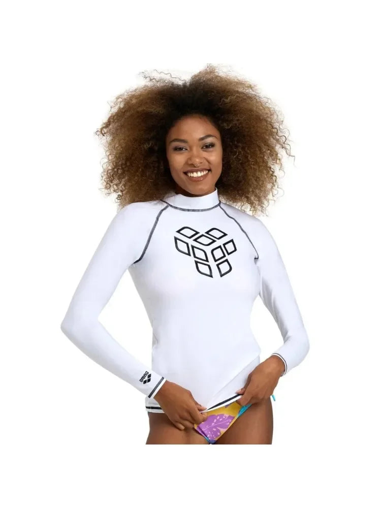 Women Rash Guard Fashion High-Elastic T Shirt Long Sleeve Surfing Swimsuit Top Water Sports Fitness Lycra Quick-Drying UPF 50+