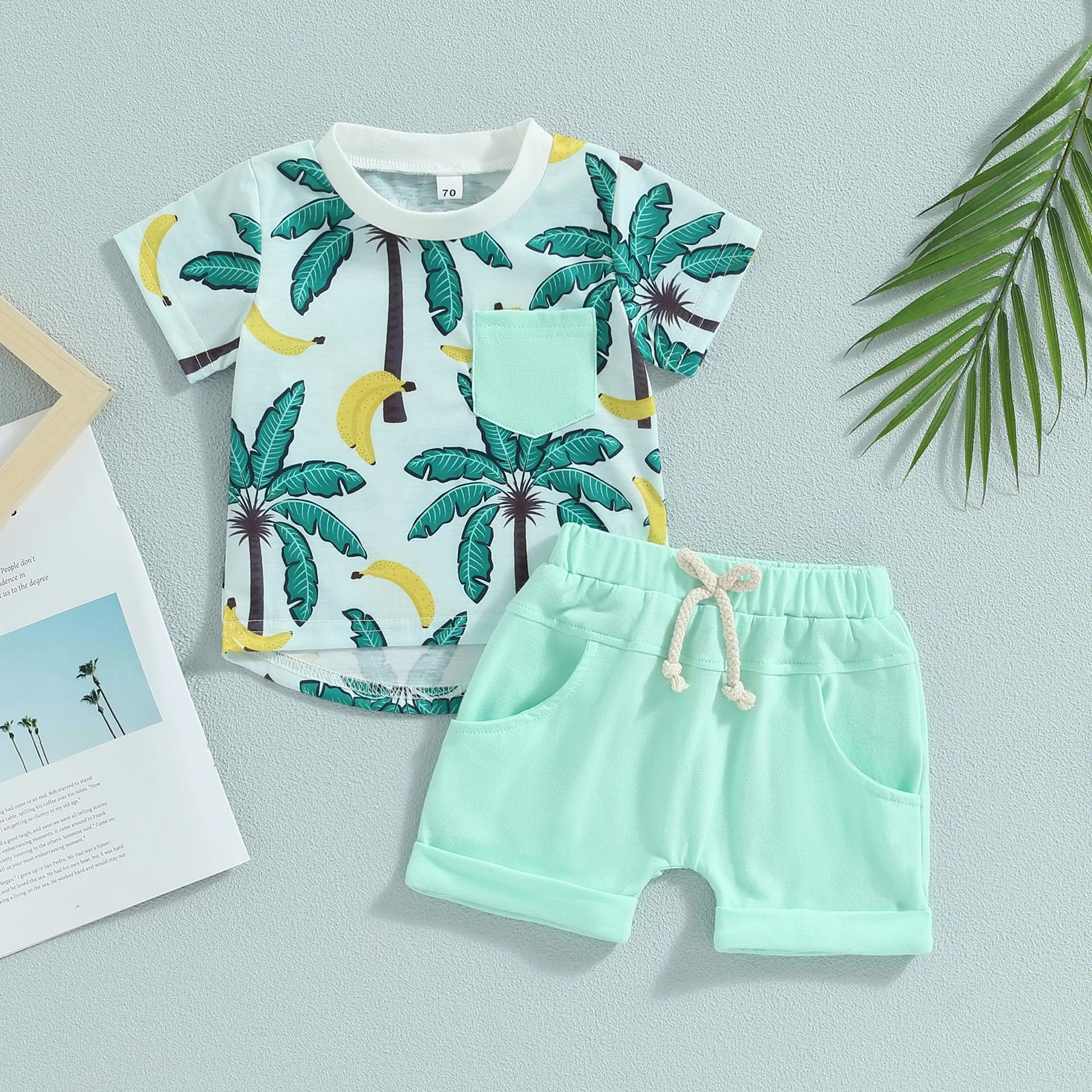 Citgeett Summer Infant Boy Clothes Suits Beach Tree Print Short Sleeve T-Shirts and Elastic Waist Shorts Clothes Set
