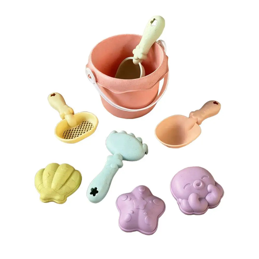 Wheat Straw Kids Beach Toy Set Summer Outdoor Sand Play Kit Eco-Friendly Portable Sand Bucket and Shovel Set Holiday Gifts