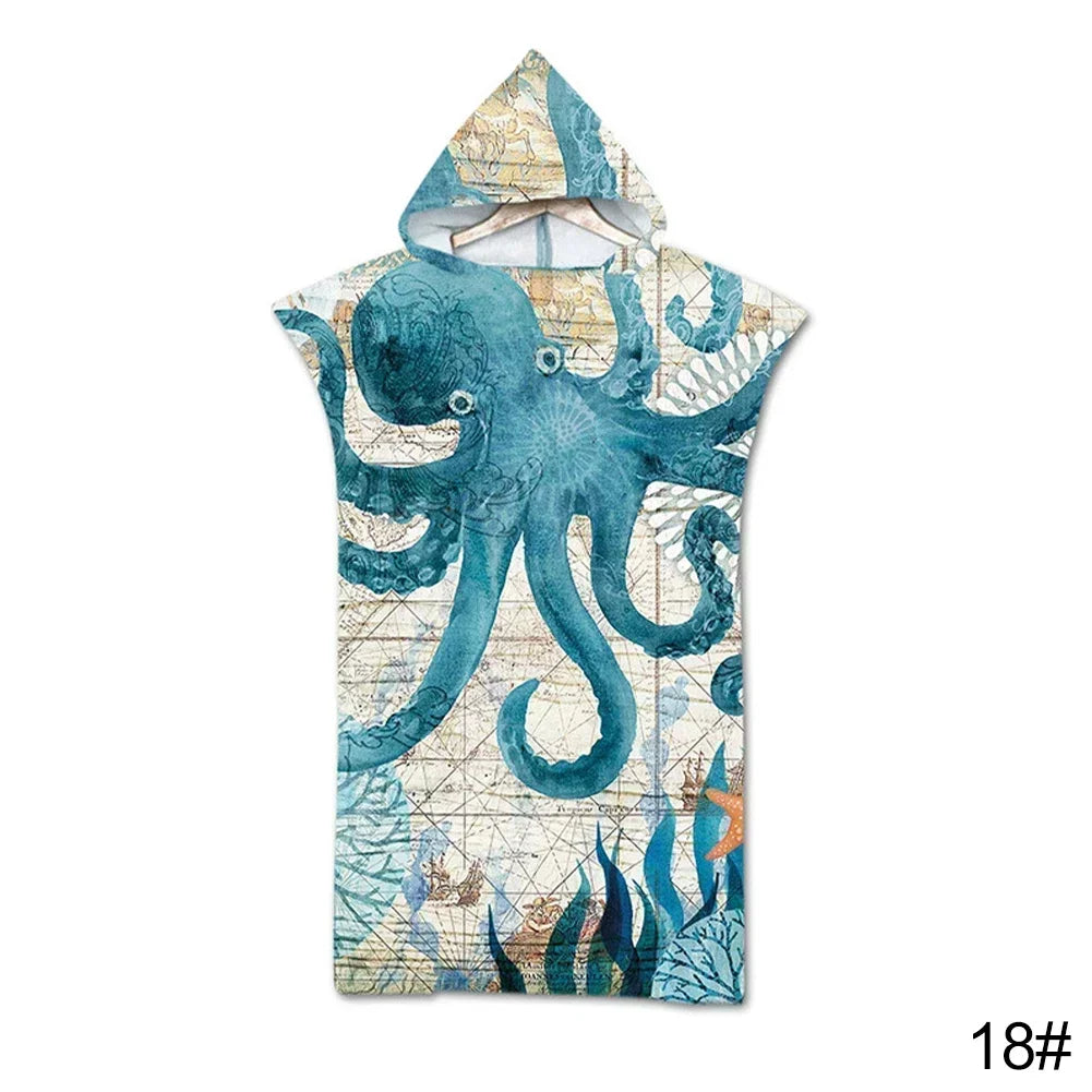 Printed Hooded Beach Towel For Adults Child Quick Dry Swimming Pool Poncho Bath Towel With Cloak Bathrobe Swimming Towels