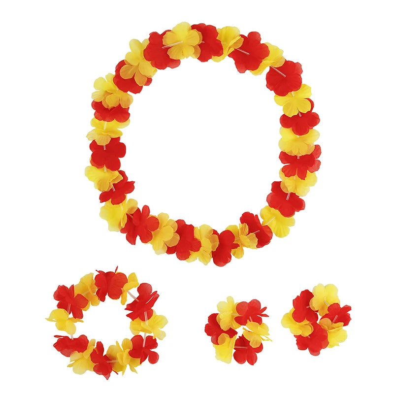 4Pcs/set Hawaiian Artificial Flowers Leis Necklace Garland Headband Wedding Birthday Beach Tropical Party Decoration