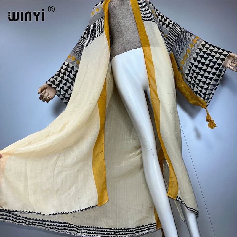 WINYI Africa new summer kimono maxi dress beach cover up Cardigan abaya muslim woman coat boho kaftan beach outfits kaftan