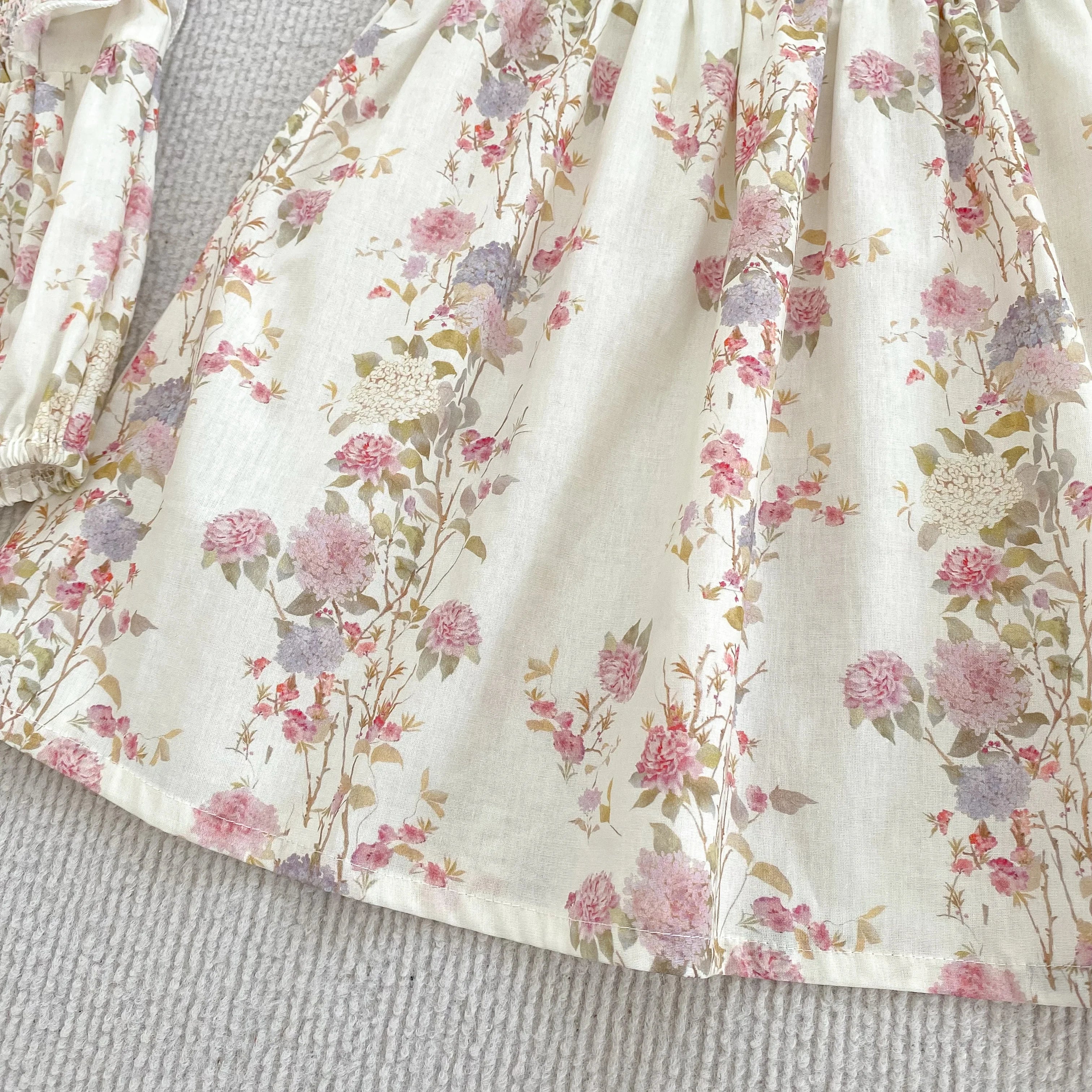 Girls Pink Floral Dress Ruffle Baby Romper Dress Summer Kids Short Sleeve Beach Dresses Toddler Bodysuit Sister Family Clothes