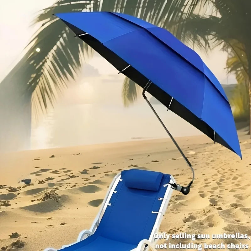 Double-layer UV Beach Umbrella – 360° Rotation, Strong Iron Frame, Universal Fixture for Chair, Portable for Camping & Pool