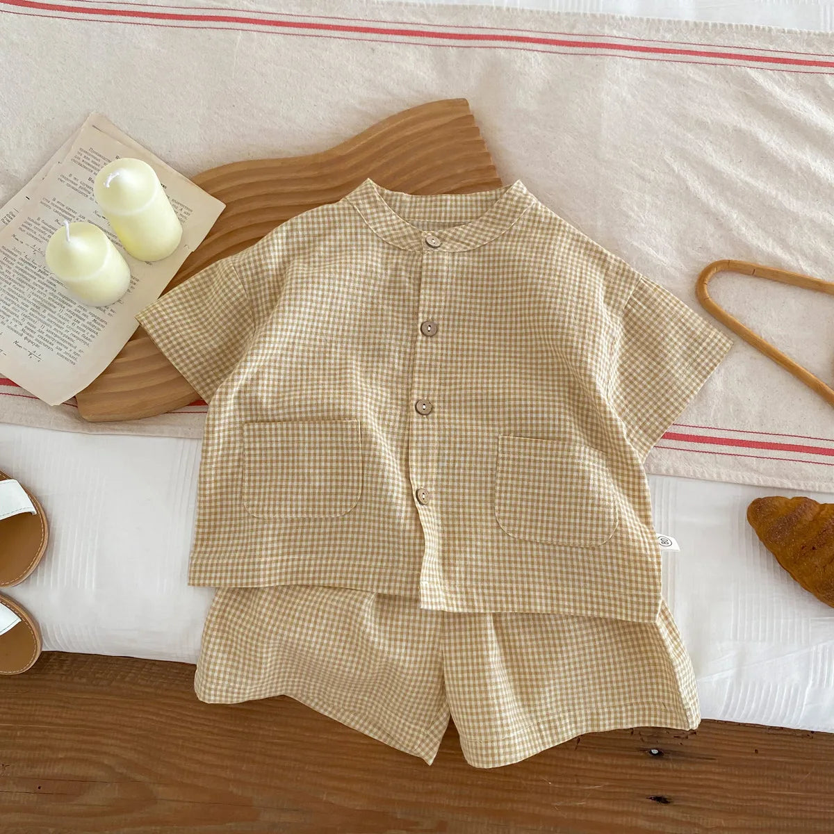 2pcs Summer Thin Short Sleeve T-shirt and Shorts Set Small Stand Collar Cool Toddler Boys Baby Girls Casual Beach Suits