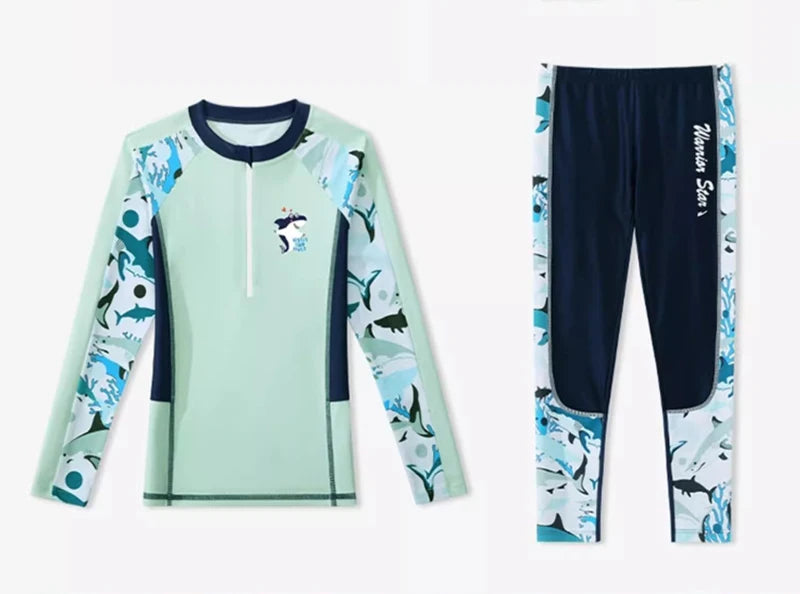 Full Body Boys Swimwear Sun Protection Kids Swimsuit Two Piece Children Long Sleeve Bathing Suit Summer Swimming Pool Clothes