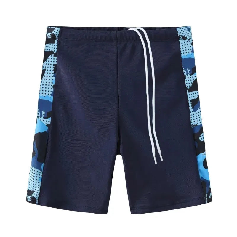 2-piece Set of Summer Children's Swim Trunks Swim Caps Boys' Swimwear Quick Drying Shorts Cartoon Print Beach Swimwear Ages 4-16