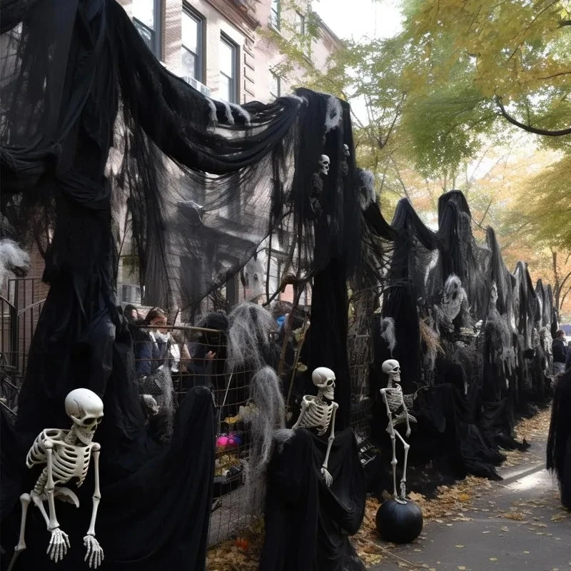2/4m Horror Halloween Decoration Black Gauze Artificial Spider Web For Haunted House Halloween Party Home Decor Scary Scene Prop