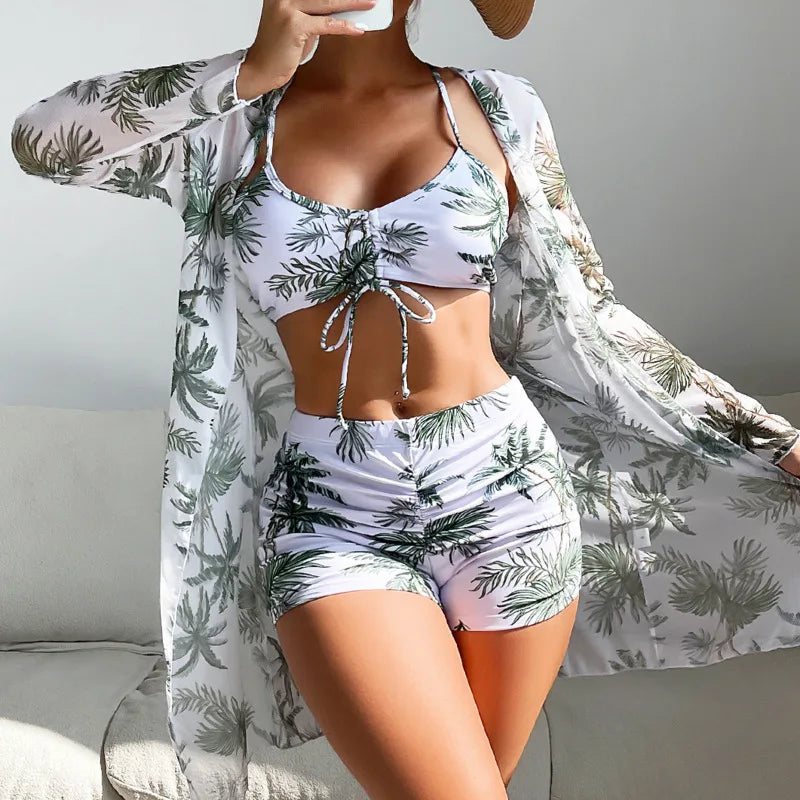 Print Three-Piece Swimsuits Tankini Sets Female Swimwear Push Up For Beach Wear Bathing Suits Pool Women's Swimming Suit