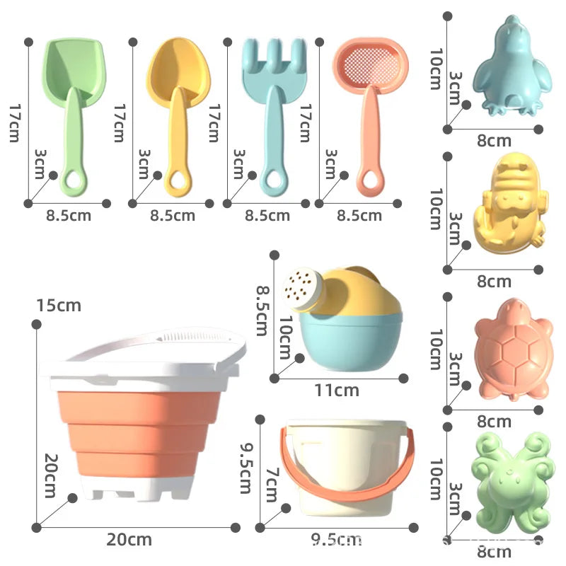 11PCS Beach Castle Bucket Sand Play Water Set Folding Bucket Summer Toys for Children Outdoor Travel Game Sandbox Accessories