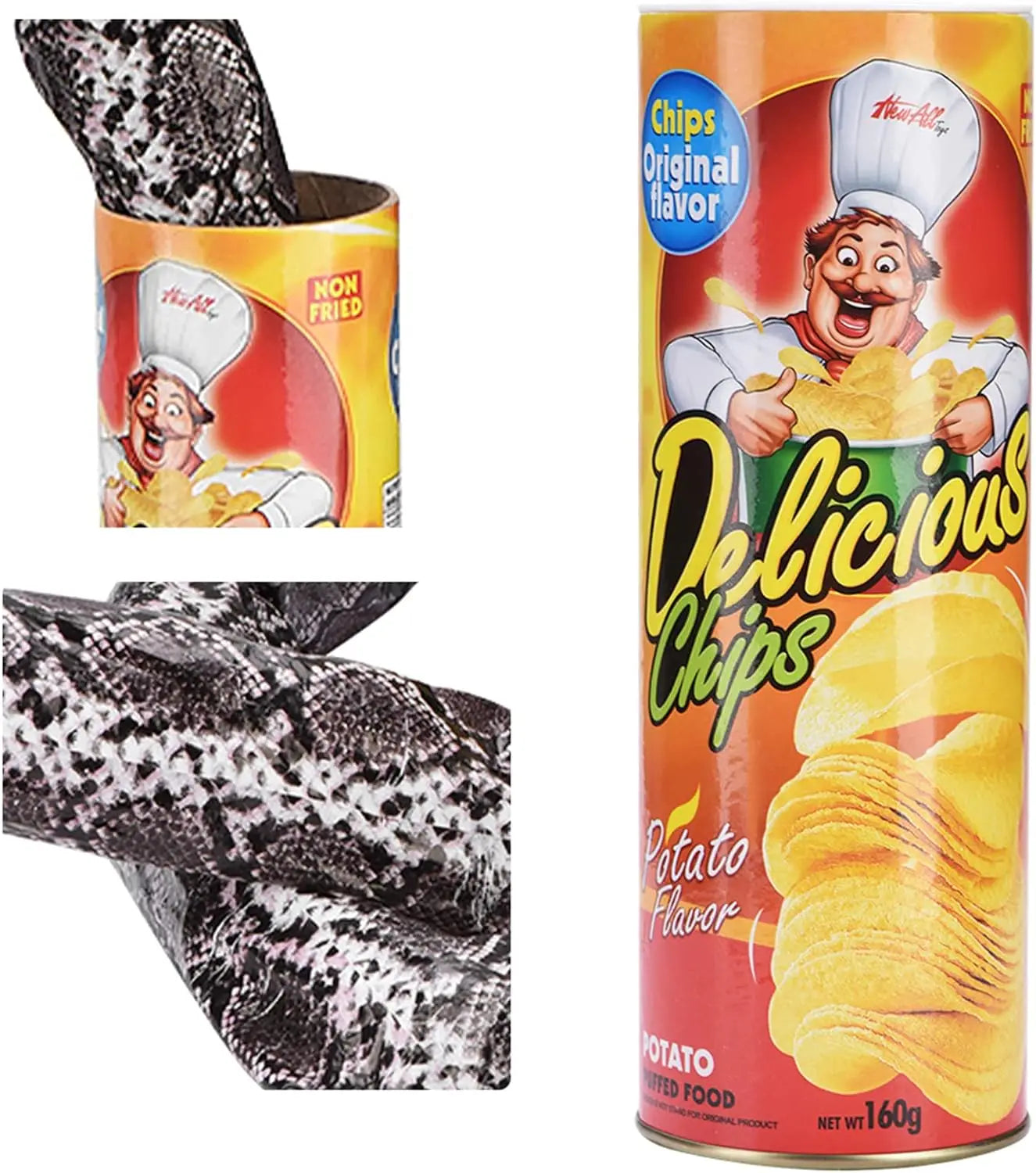 The Potato Chip Snake Can Jump Stage Magic Tricks Spring Snake Toy April Fool Day Halloween Party Jokes in A Can Gag Gift Prank