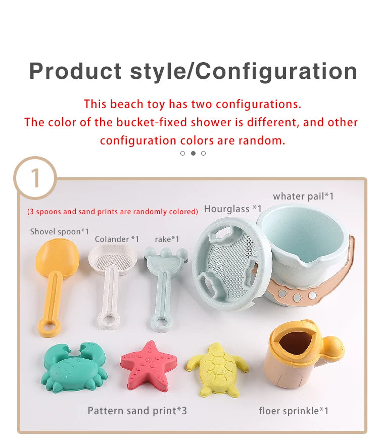 9 Piece Beach Sand Toys, Durable Sand Bucket with Shovel Tool, Thickened Material, Sand Castle Outdoor Play Set Birthday Present