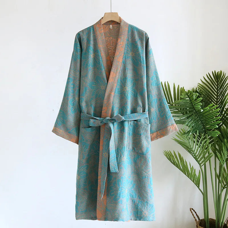 Pure Cotton Robe Women's Pajamas 3/4 Sleeve Spring Autumn Bathrobe Female Winter Morning Loose Home Wear Sleep Wedding Dress