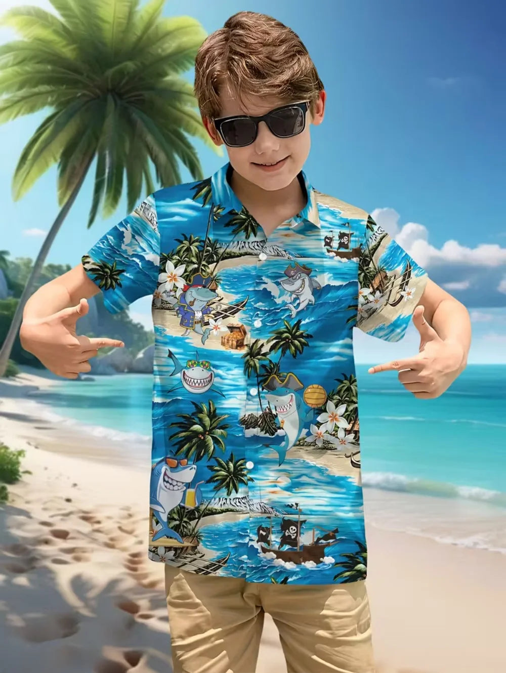 Hawaiian Shirt for Boy Summer Beach Summer Casual Short Sleeve Top Flower Botanical Print Fashion Outerwear Holiday Boys Shirt