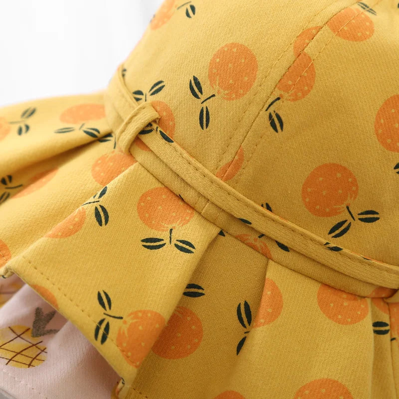 Sweet Baby Summer Hat for Girls Cotton Fruit Print Kids Bucket Hats Bowknot Princess Children Sun Cap Beach Travel 1-3Y