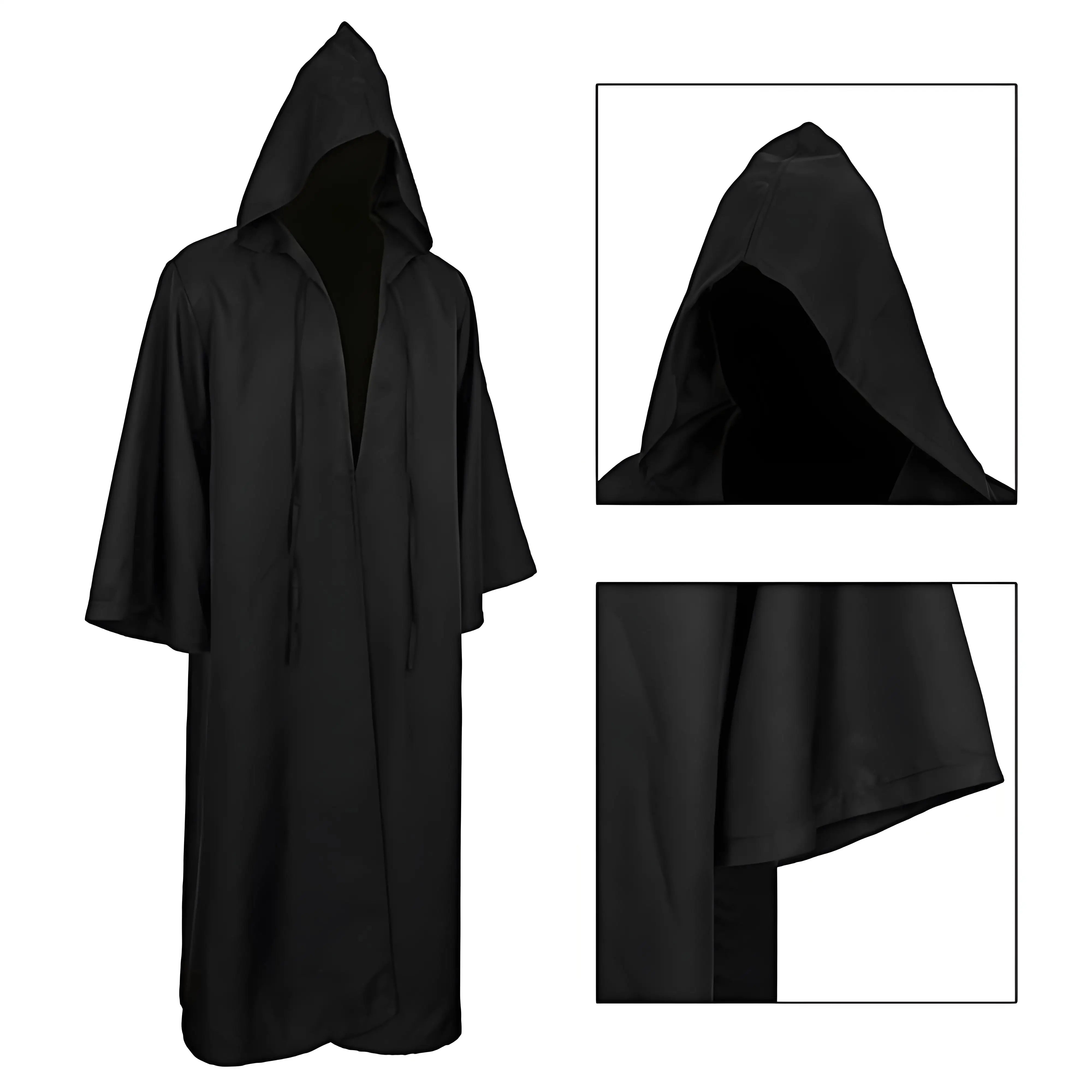 Masquerad Cloak Soft Unisex Hooded Black Robe Witch Long Cape Cosplay Costume Prop Party Performance Supplies Holiday Decoration