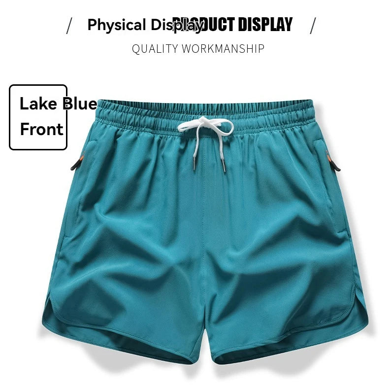 3/4 Sport Shorts Summer Men Casual Solid Ice Silk Light Sweat Absorb Quick Dry Running Fitness Outdoor Loose