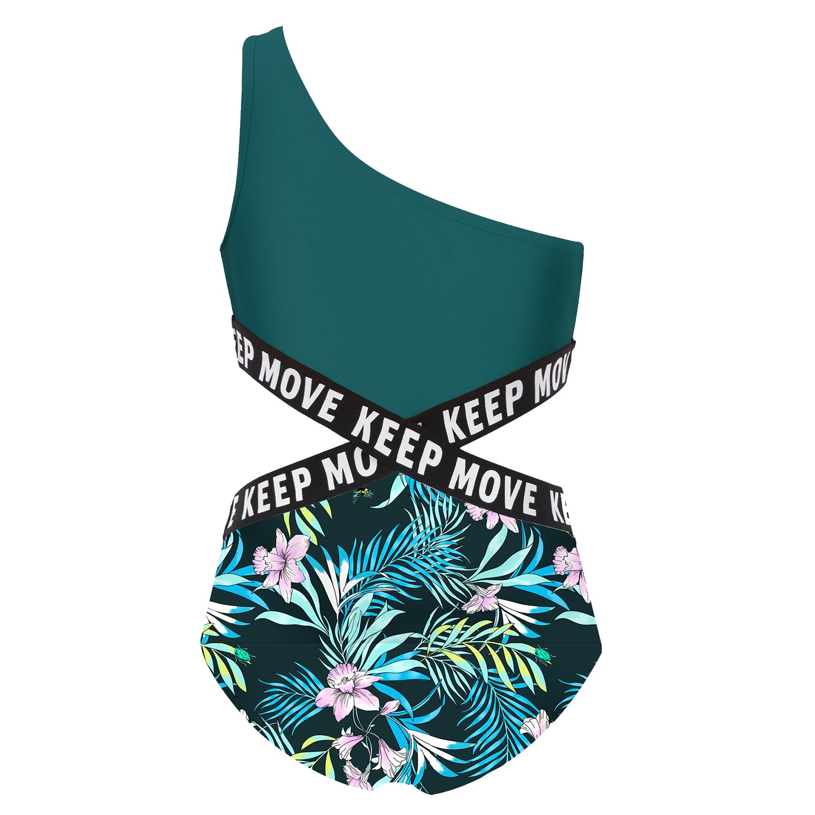 Kids Girls Hollow Out One-piece Swimwear Single Shoulder Letter Print Bodysuit Swimsuit Pool Bathing Suit Beachwear Sportswear