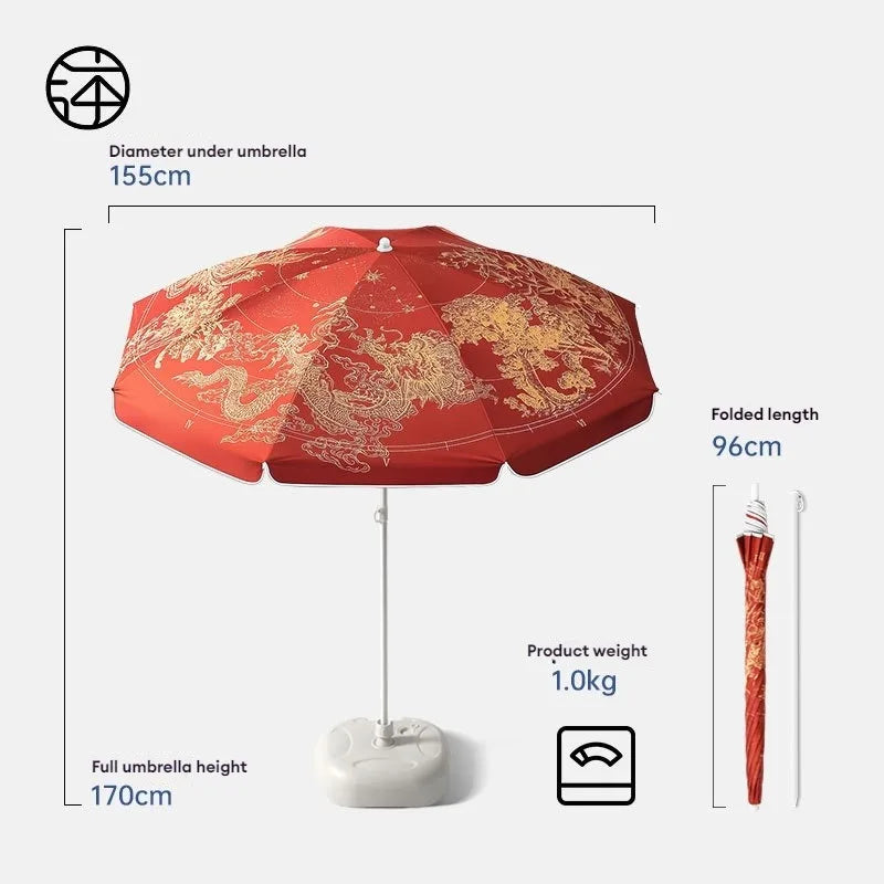 Chinese Style Garden Patio Umbrella Windproof Strong, Portable Camping Beach Umbrella UV Protection, Big Size Sun Patio Umbrella