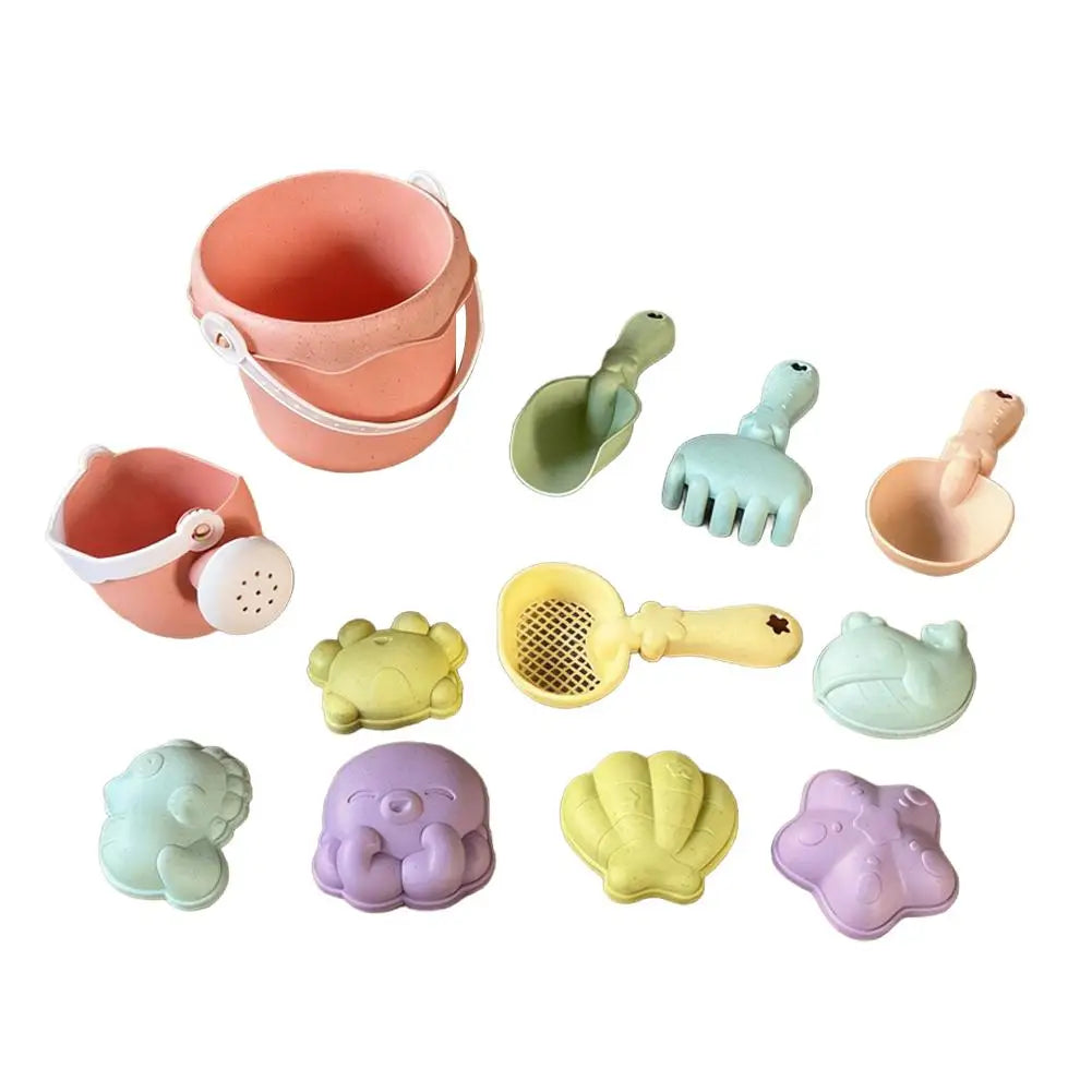 Wheat Straw Kids Beach Toy Set Summer Outdoor Sand Play Kit Eco-Friendly Portable Sand Bucket and Shovel Set Holiday Gifts
