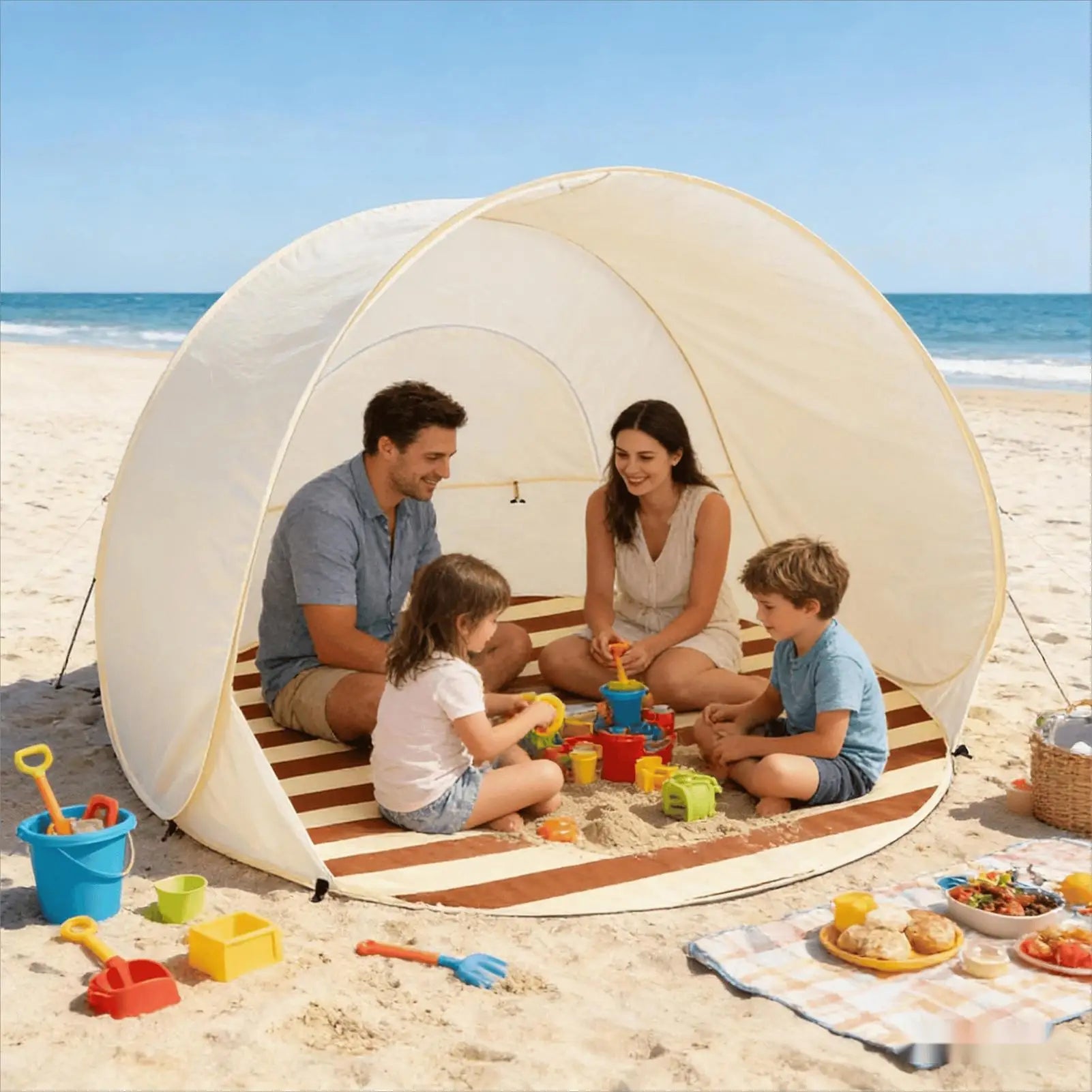 Portable quick-opening beach tent Large capacity for 3-4 people UV Protection Beach Shelter Easy Pop Camping Picnic Canopy
