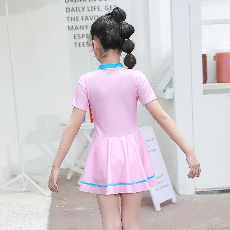 Swimming Suit Girls Zipper Swimmingsuit Girl Kids One Piece Swimsuit Flower Patchwork Swimming Suit For Girls