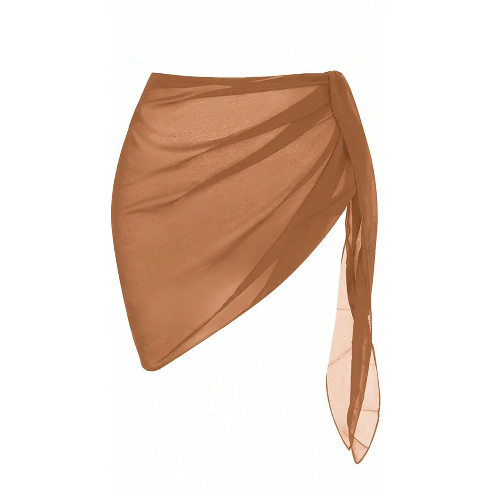 Summer Beach Swimming Hoodie Skirt for Women Solid Color Short Bikini Wrap Chiffon Skirt Lightweight Scarf Swimsuit Hoodie