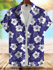 2026 Summer New Men's Tropical Floral Print Short-Sleeve Shirt, Casual Loose Fit, Vacation Style, Beachwear, Hawaiian Shirt