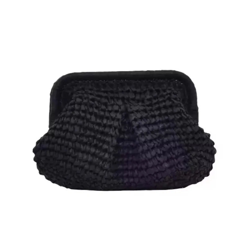 2025 New Women Straw Woven Bag Chain Strap Straw Clutch Purse Large Capacity Stylish Crossbody Bag Solid Color for Summer Beach