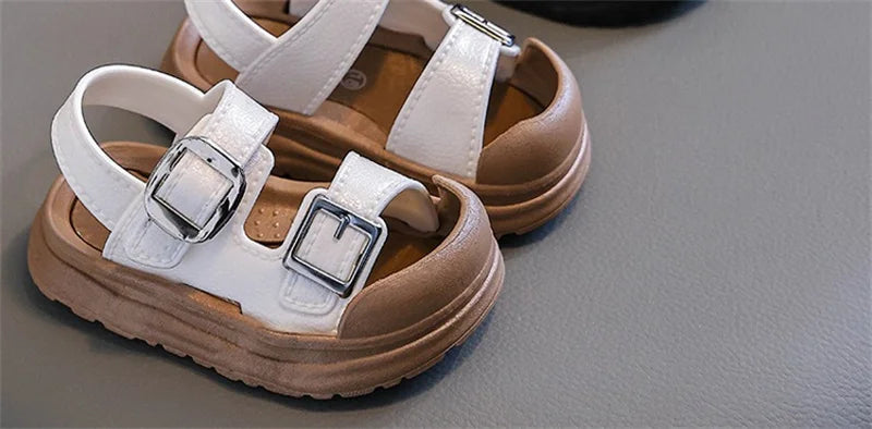 Fashion Solid Korean Kid Sandals Summer New Versatile Anti Slip Soft Bottom Girl Boy Beach Sandal Kindergarten Anti Kick Sandals